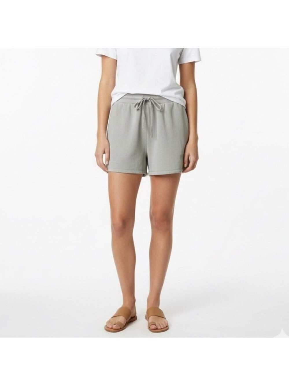 ZARA Grey Cotton French Terry Knit Shorts Drawstring Elasticized Waist US Sz M